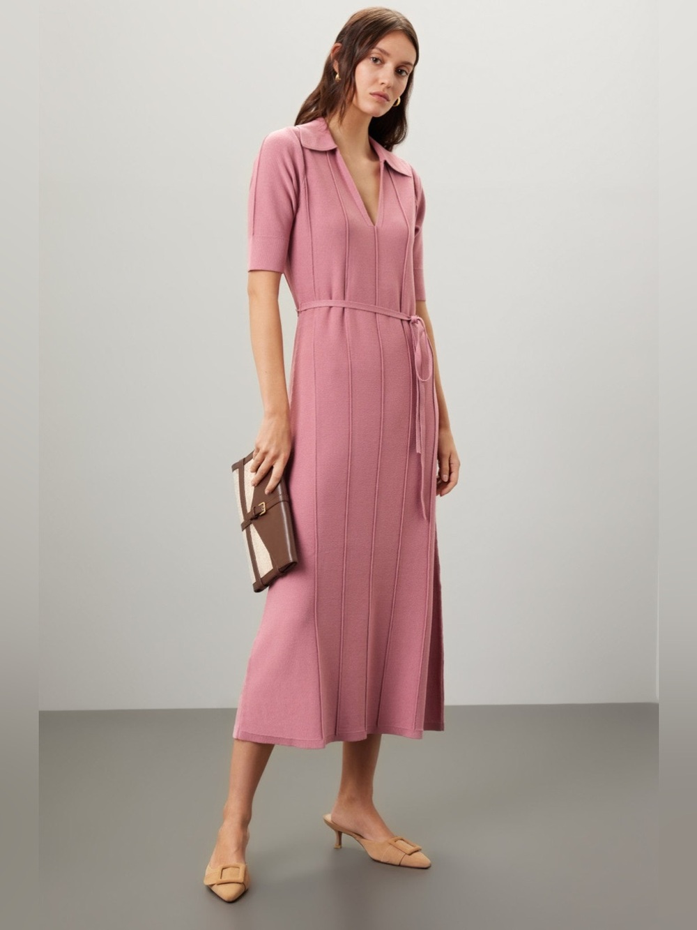Adam Lippes Mauve Knit Collar Midi Dress